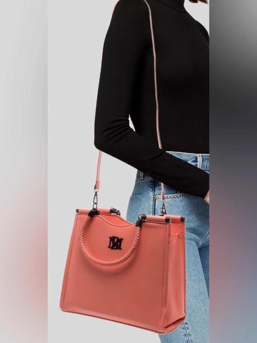 Badgley Mischka Coral Braided-Handle Tote with Top Logo
